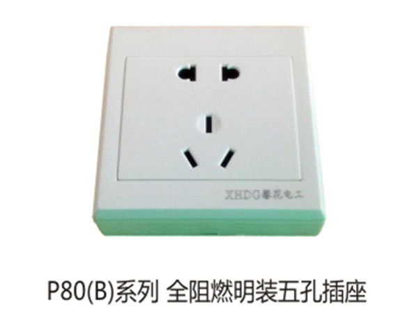 P80(B)系列全阻燃明装五孔插座